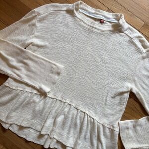 Pilcro Anthropologie Peplum Sweater Women S Cream Cotton Blend Textured Ruffle